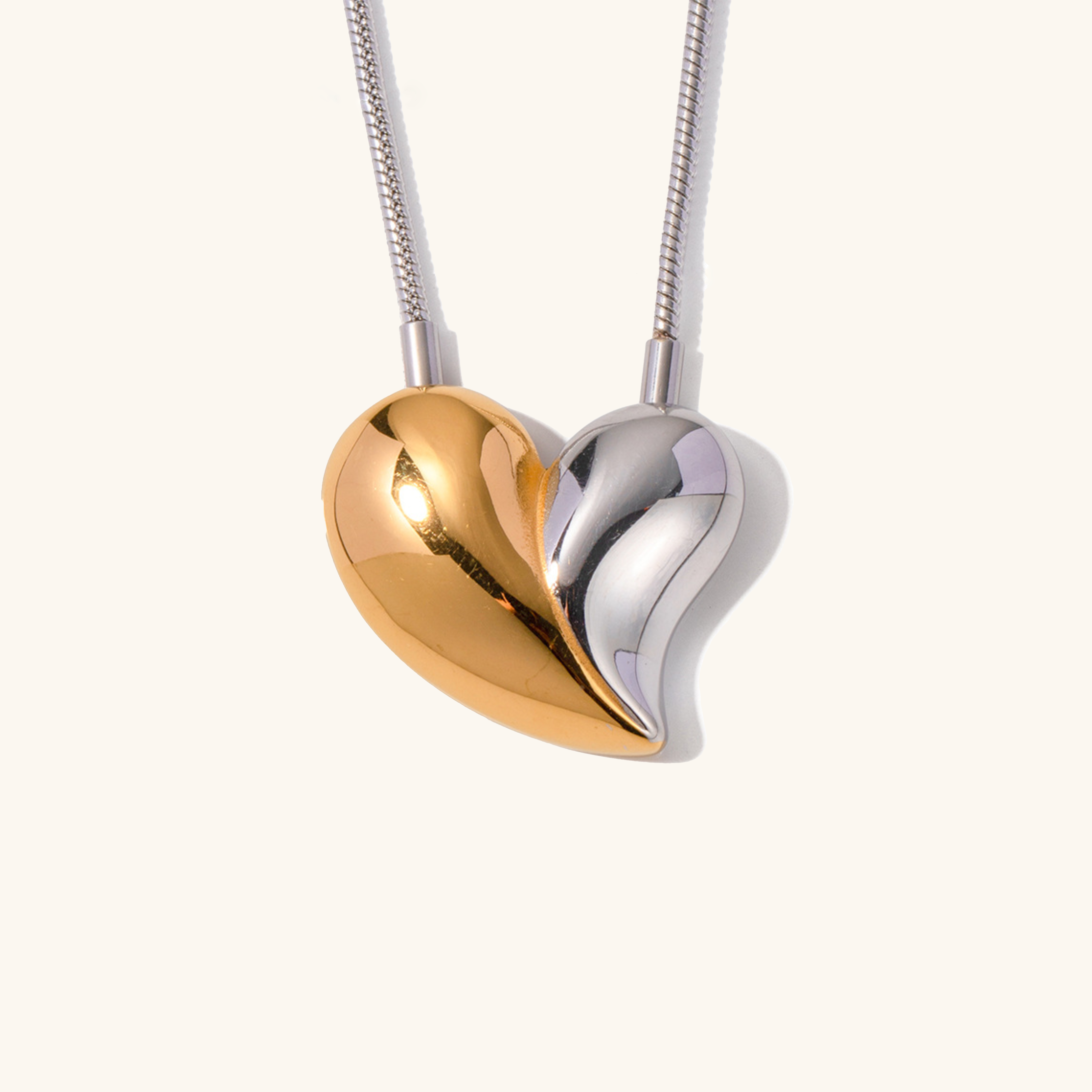Two-Tone Heart Necklace for Women – Waterproof Gold and Silver Pendant, Adjustable 17-19 Inches, Hypoallergenic Elegant Jewelry