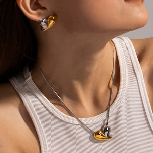 Two-Tone Heart Necklace for Women – Waterproof Gold and Silver Pendant, Adjustable 17-19 Inches, Hypoallergenic Elegant Jewelry