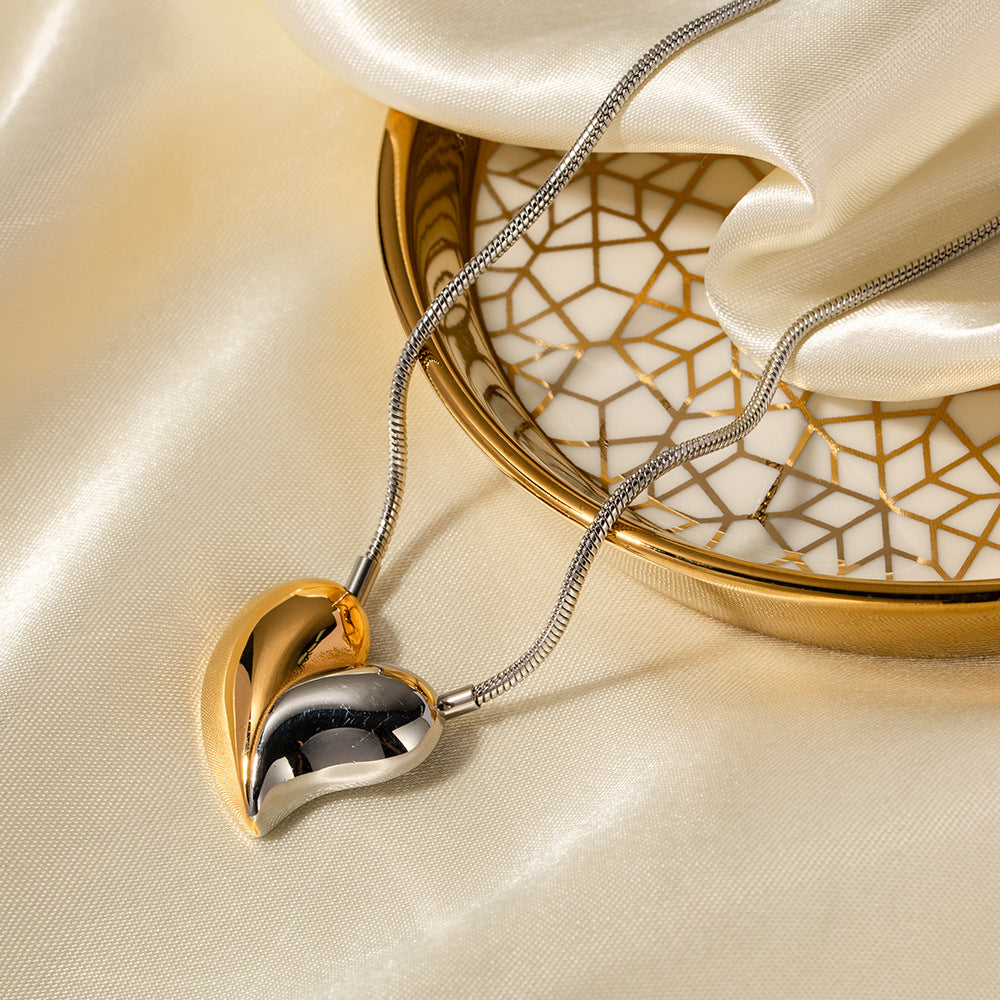 Two-Tone Heart Necklace for Women – Waterproof Gold and Silver Pendant, Adjustable 17-19 Inches, Hypoallergenic Elegant Jewelry