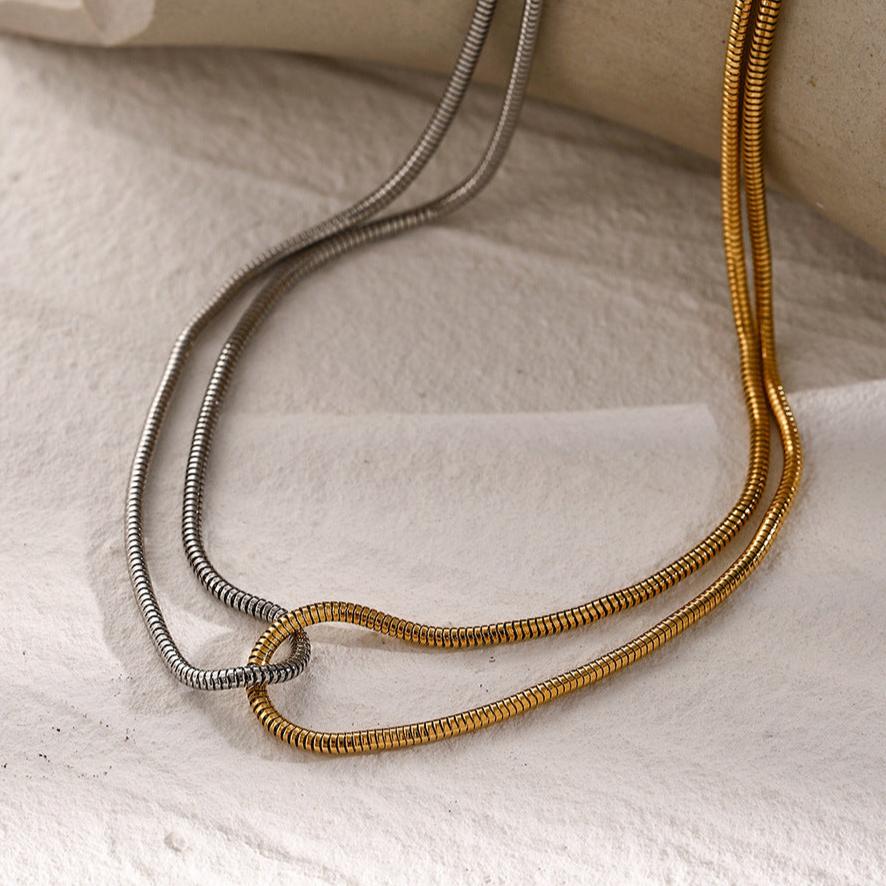 Two Tone Gold and Silver Necklace for Women – Intertwined Stainless Steel Jewelry, Waterproof and Hypoallergenic, 15 Inch with Extension
