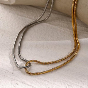 Two Tone Gold and Silver Necklace for Women – Intertwined Stainless Steel Jewelry, Waterproof and Hypoallergenic, 15 Inch with Extension