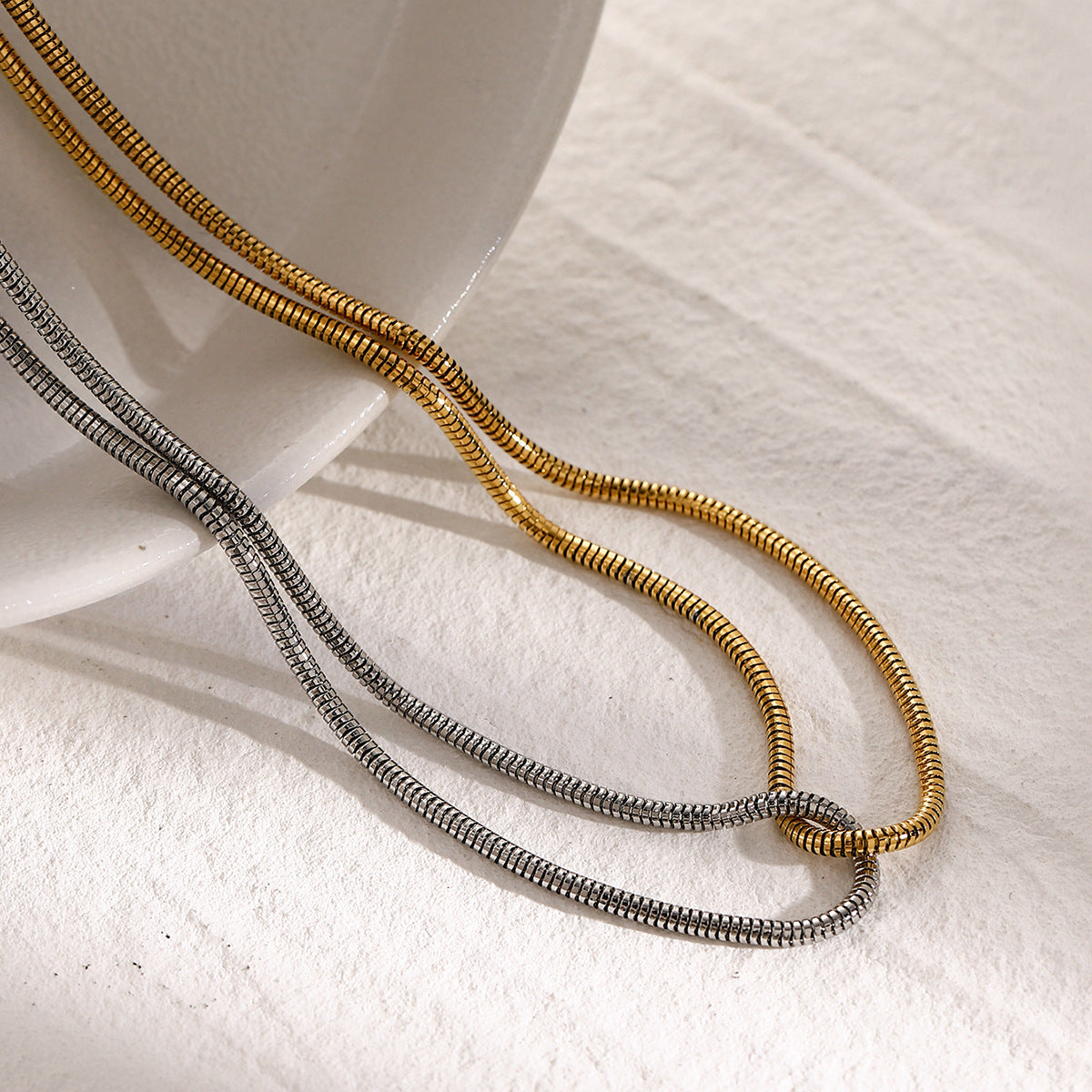 Two Tone Gold and Silver Necklace for Women – Intertwined Stainless Steel Jewelry, Waterproof and Hypoallergenic, 15 Inch with Extension