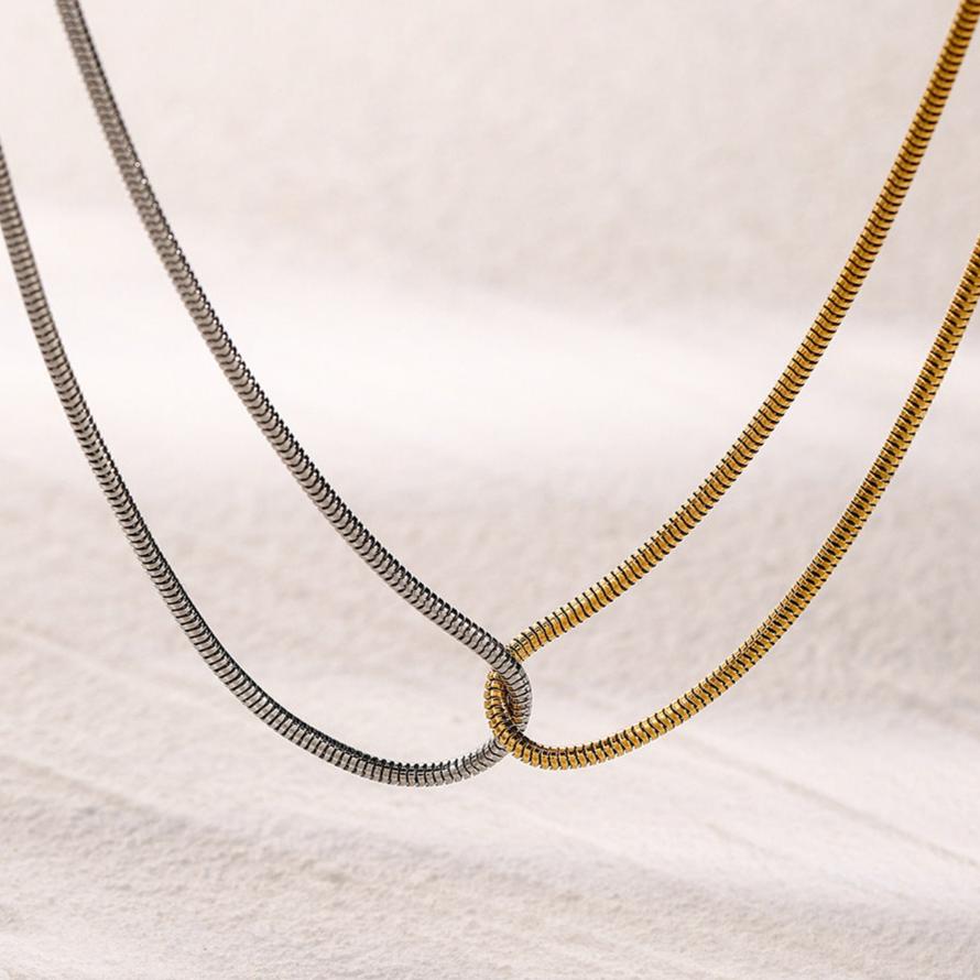 Two Tone Gold and Silver Necklace for Women – Intertwined Stainless Steel Jewelry, Waterproof and Hypoallergenic, 15 Inch with Extension