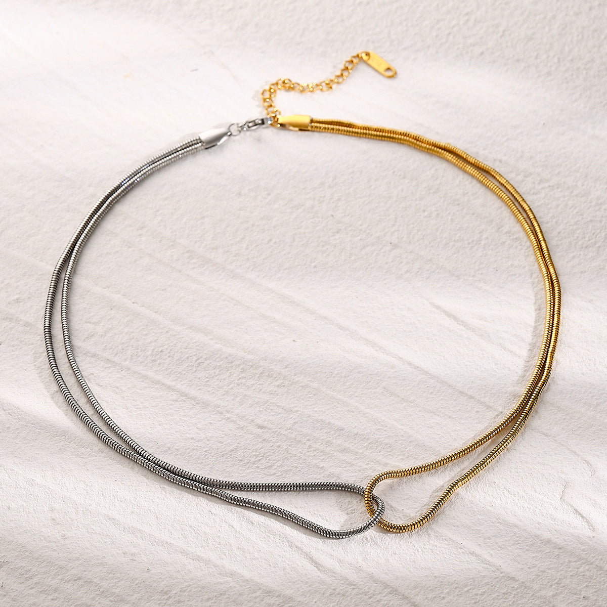 Two Tone Gold and Silver Necklace for Women – Intertwined Stainless Steel Jewelry, Waterproof and Hypoallergenic, 15 Inch with Extension