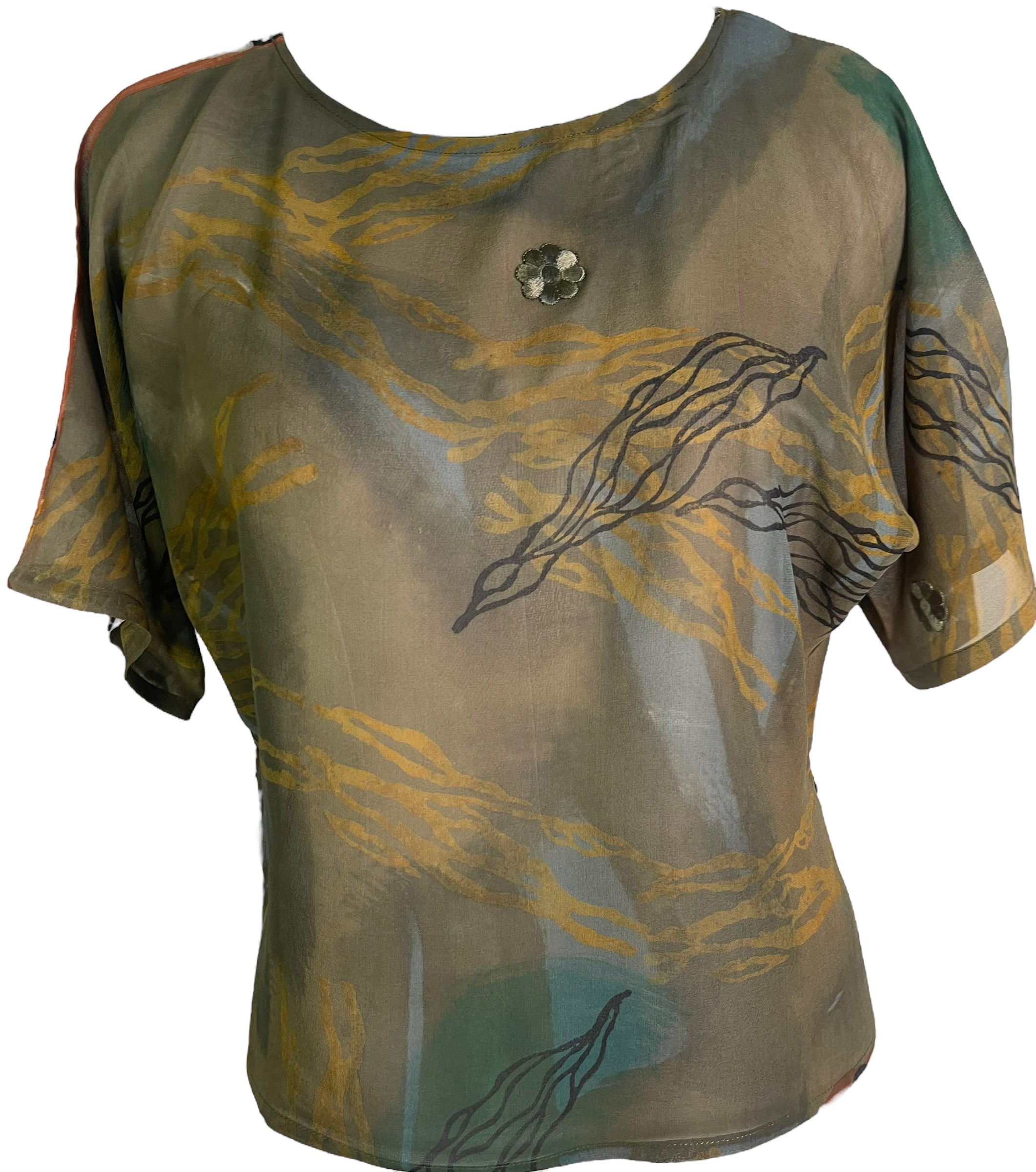 PRG6317 Sheer Avatar Pure Silk Side Slit Top