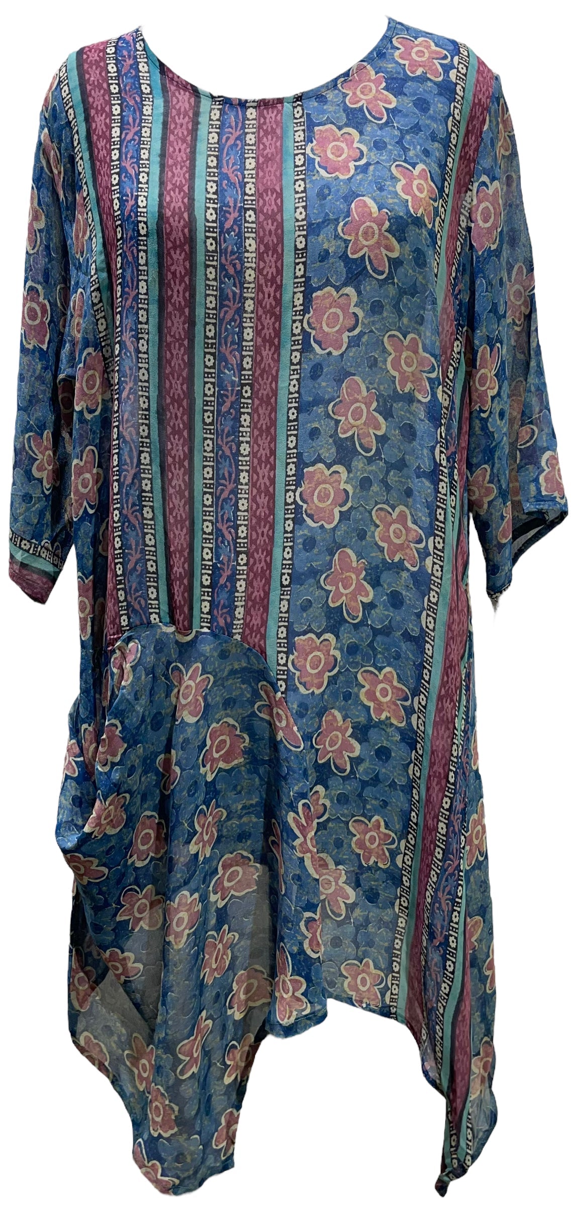 FINAL SALE PRG5508 Sheer Avatar Pure Silk Self Pocket Tunic Dress