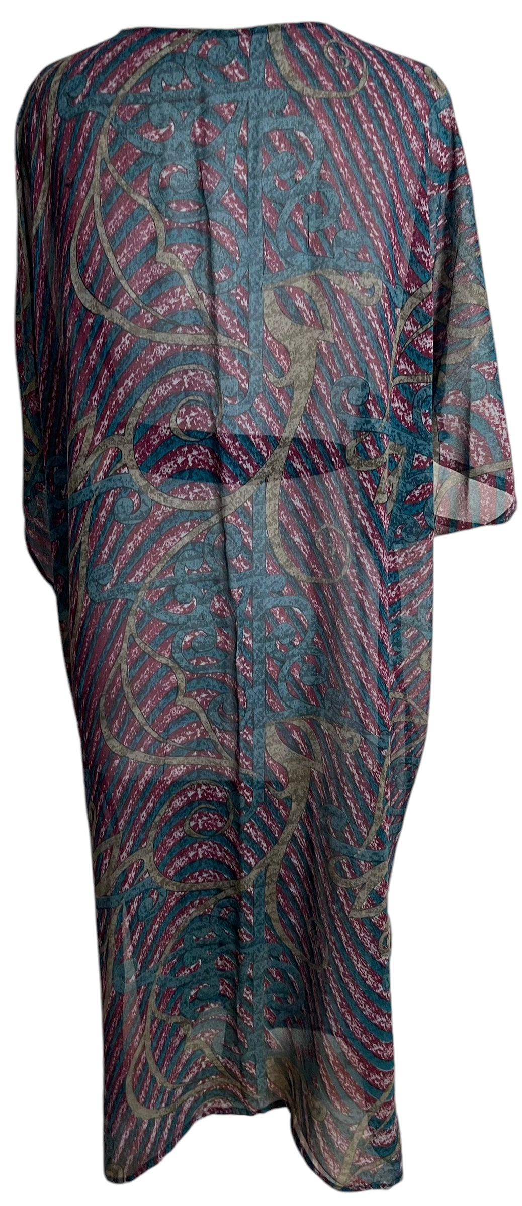 FINAL SALE PRG5837 Sheer Avatar Long Pure Silk Kimono Sleeved Duster with Belt