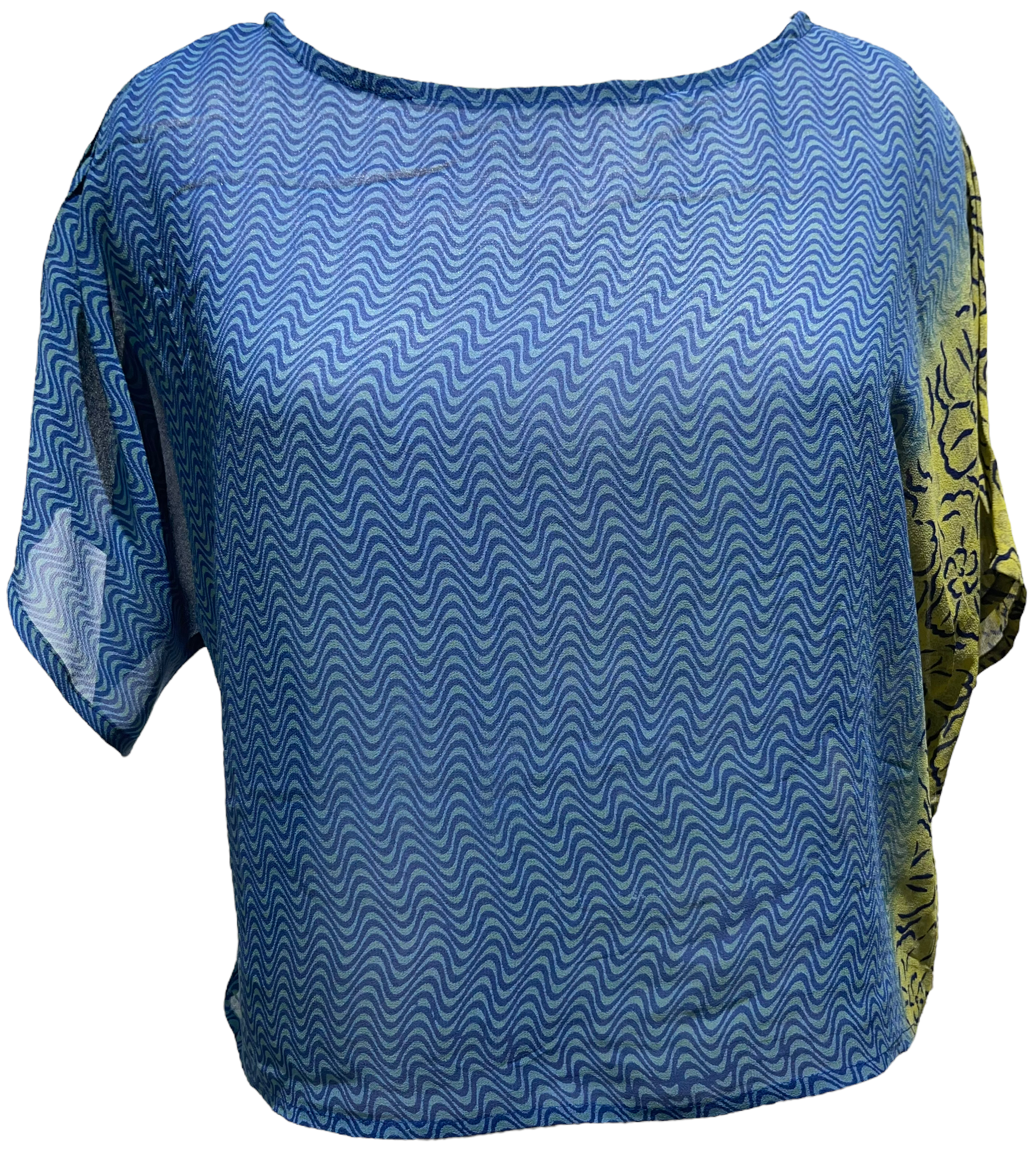 FINAL SALE PRG1078 Green-Bearded Helmetcrest Sheer Avatar Pure Silk Boxy Top
