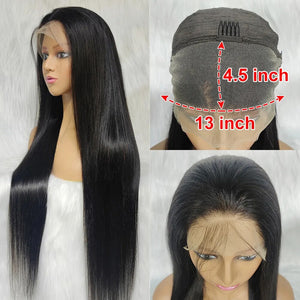 13x4.5 Hd Lace Frontal Wig Brazilian Human Hair Wig 34inch Straight Deep Wave Lace Frontal Wigs