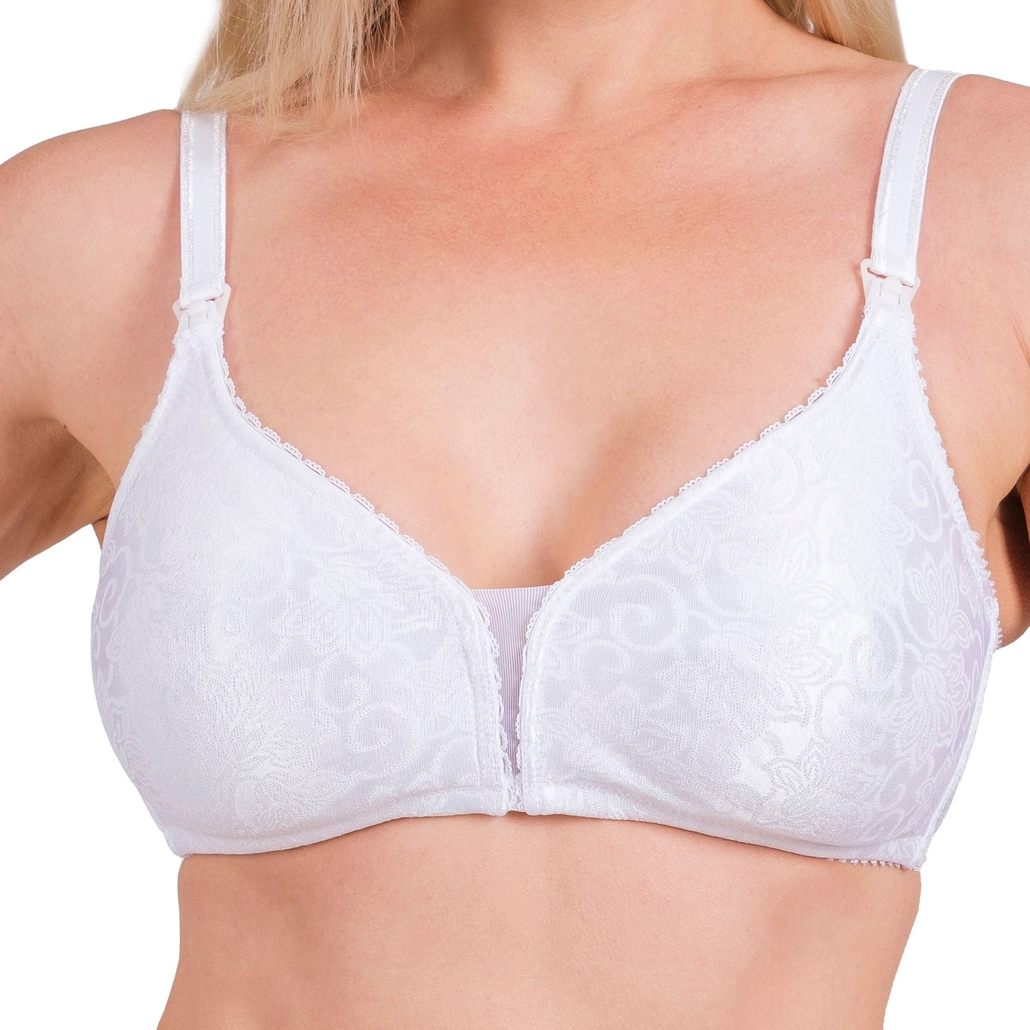 Women’s Nursing Bra – Breathable, Stretchy & Full-Coverage Maternity Bra with One-Hand Clips (White, Skin)