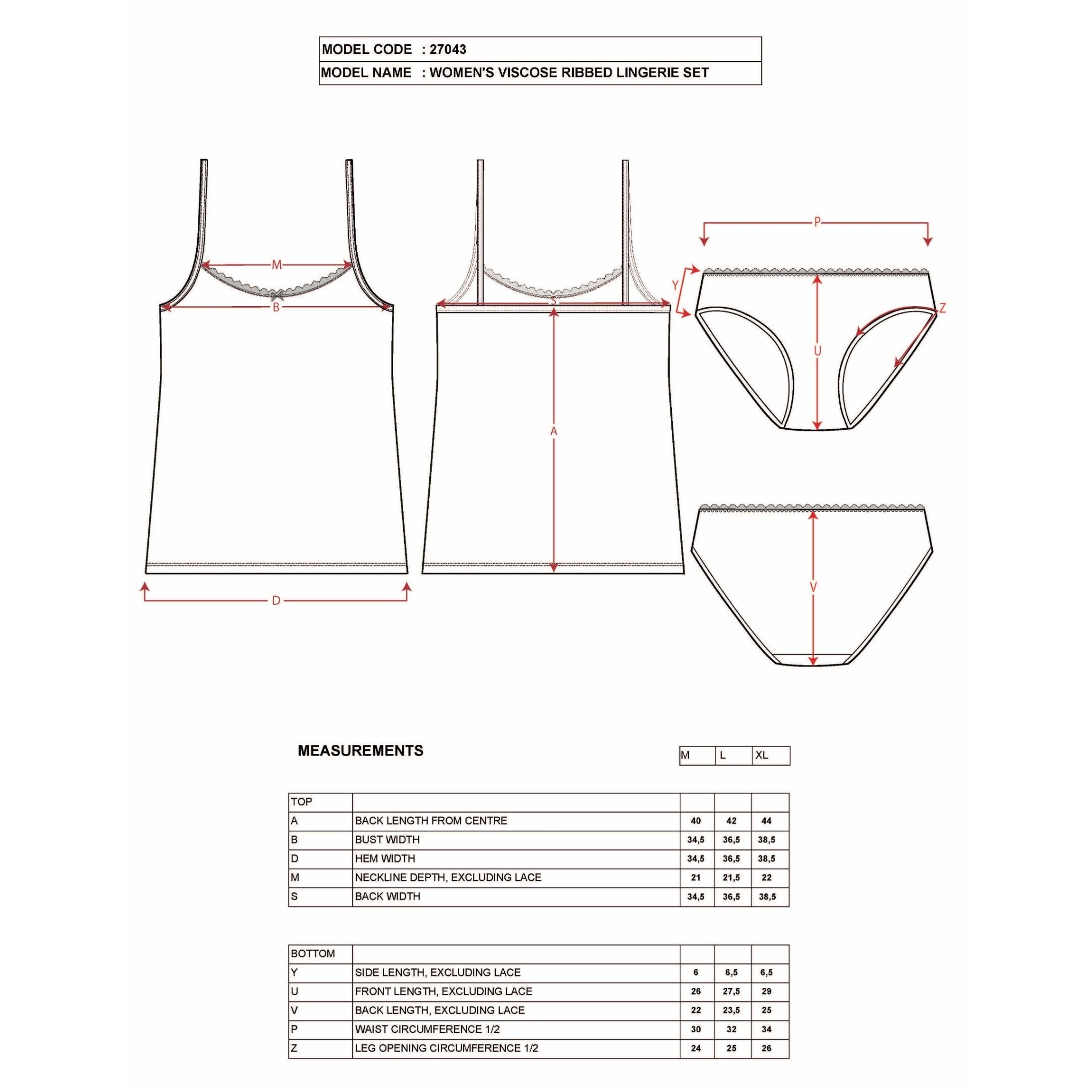 Two-Piece Women’s Ribbed Camisole & Panty Set – Soft Lace Trim Viscose Loungewear