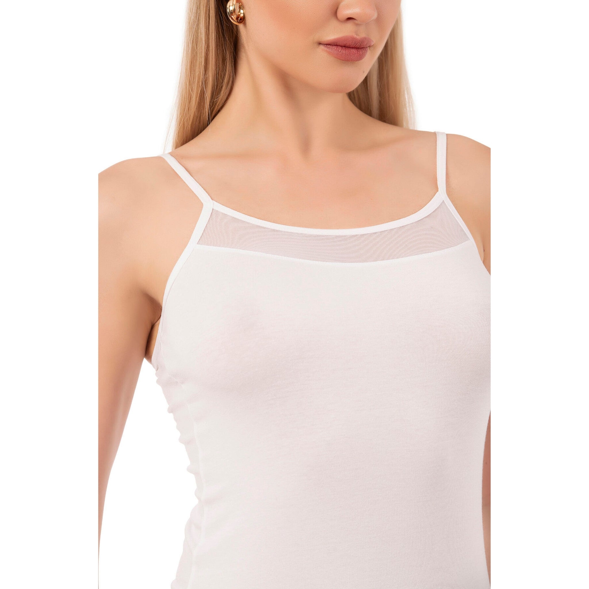 Women’s Cotton Modal Camisole with Mesh Detail – Soft Stretch Tank Top with Thin Straps