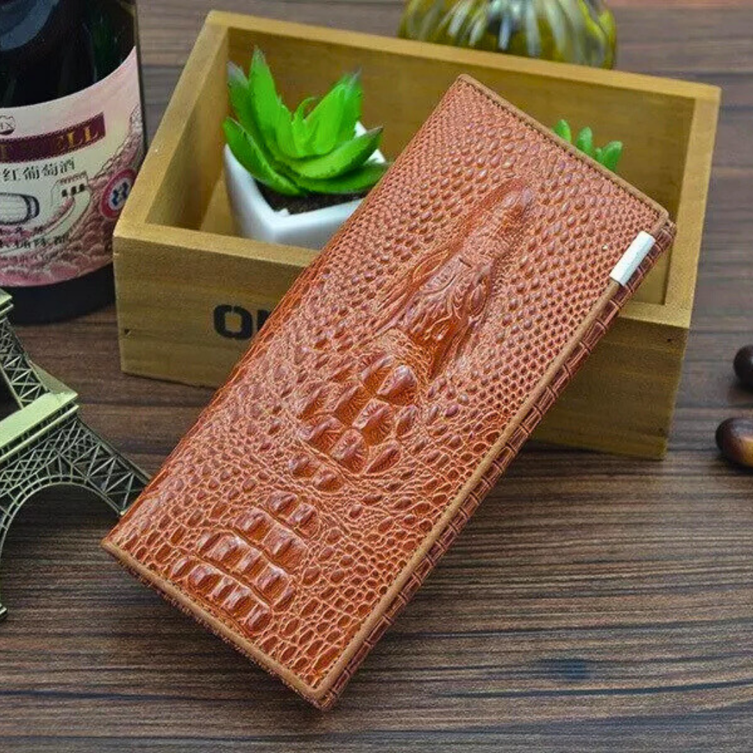 Women's Wallet Black Compact Genuine Leather Crocodile Pattern