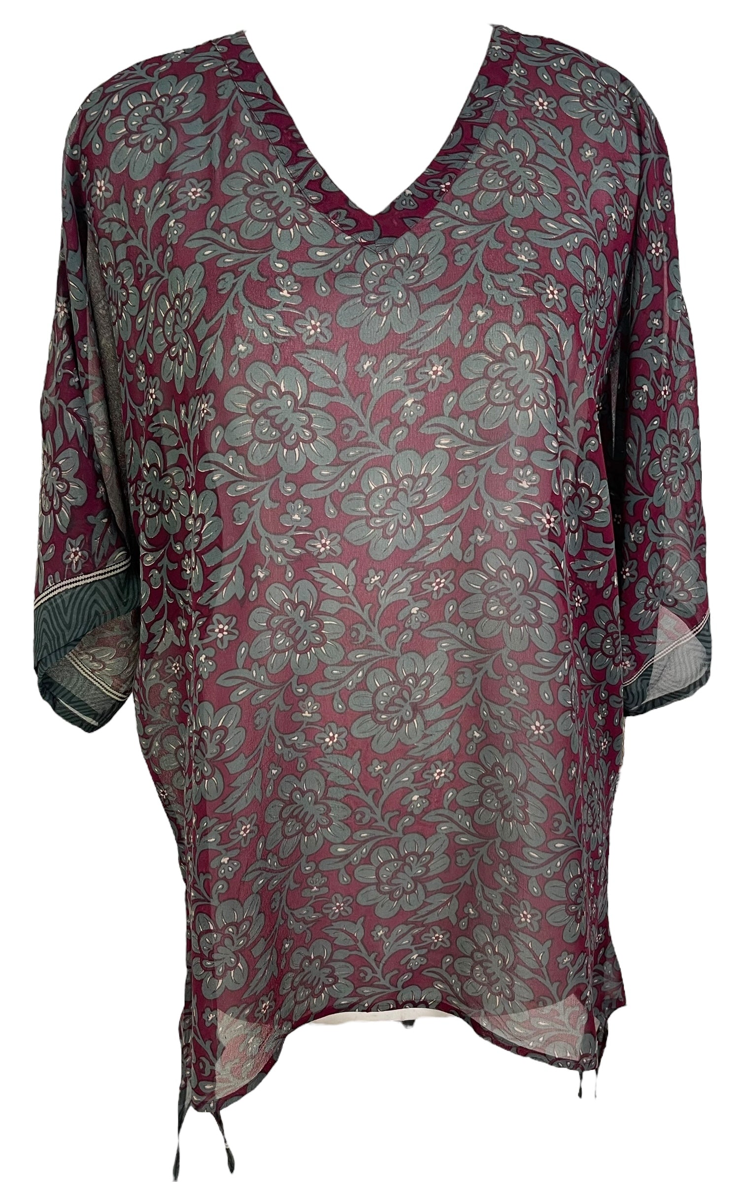 PRG7183 Sheer Avatar Pure Silk Long Tunic with Side Ties