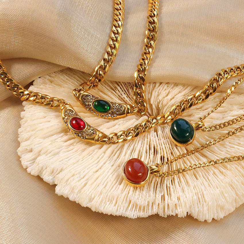 Vintage-Inspired Necklace with Gemstone Simulant Pendant