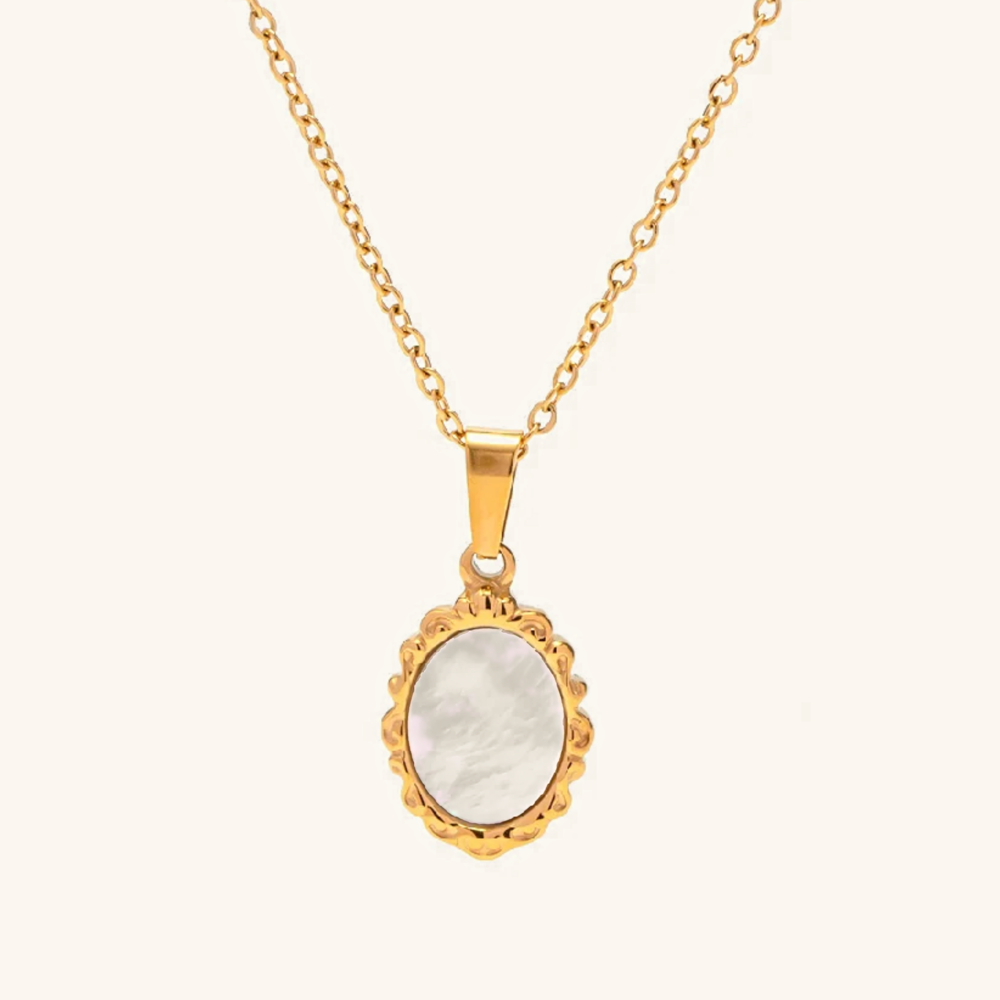 Vintage Mother of Pearl Pendant with Gold Trim – Waterproof, Hypoallergenic, Lightweight Jewelry for Women