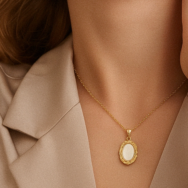 Vintage Mother of Pearl Pendant with Gold Trim – Waterproof, Hypoallergenic, Lightweight Jewelry for Women