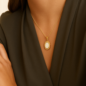 Vintage Mother of Pearl Pendant with Gold Trim – Waterproof, Hypoallergenic, Lightweight Jewelry for Women