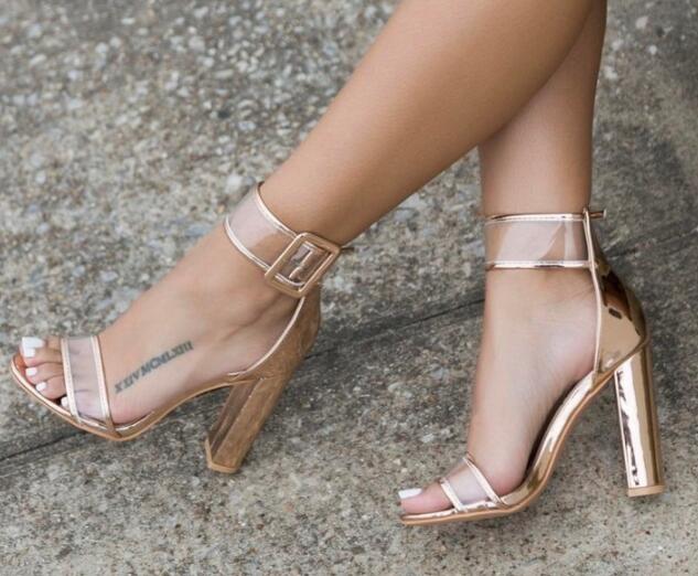 Transparent Strap Block Heels