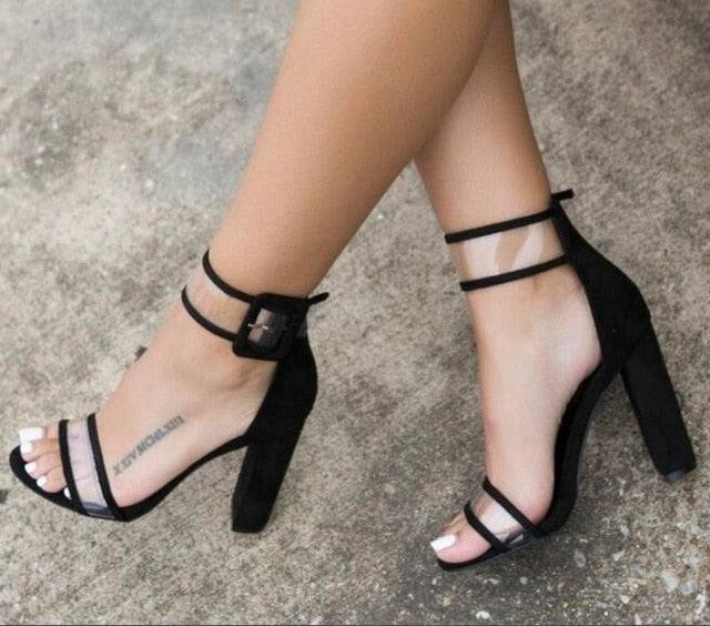 Transparent Strap Block Heels