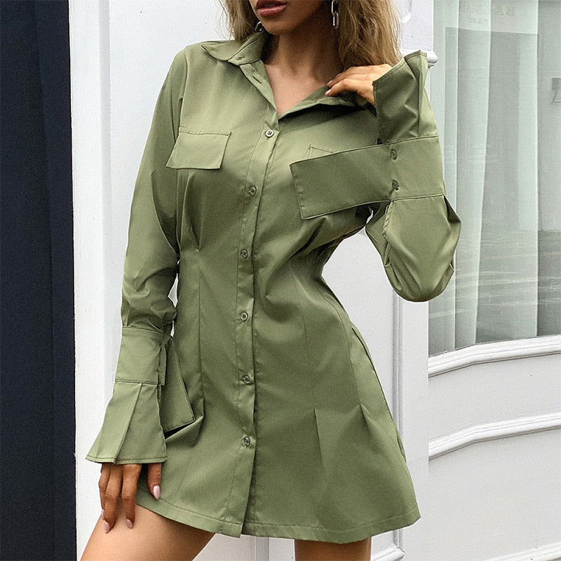 Double Pocket Dress Shirt Dress