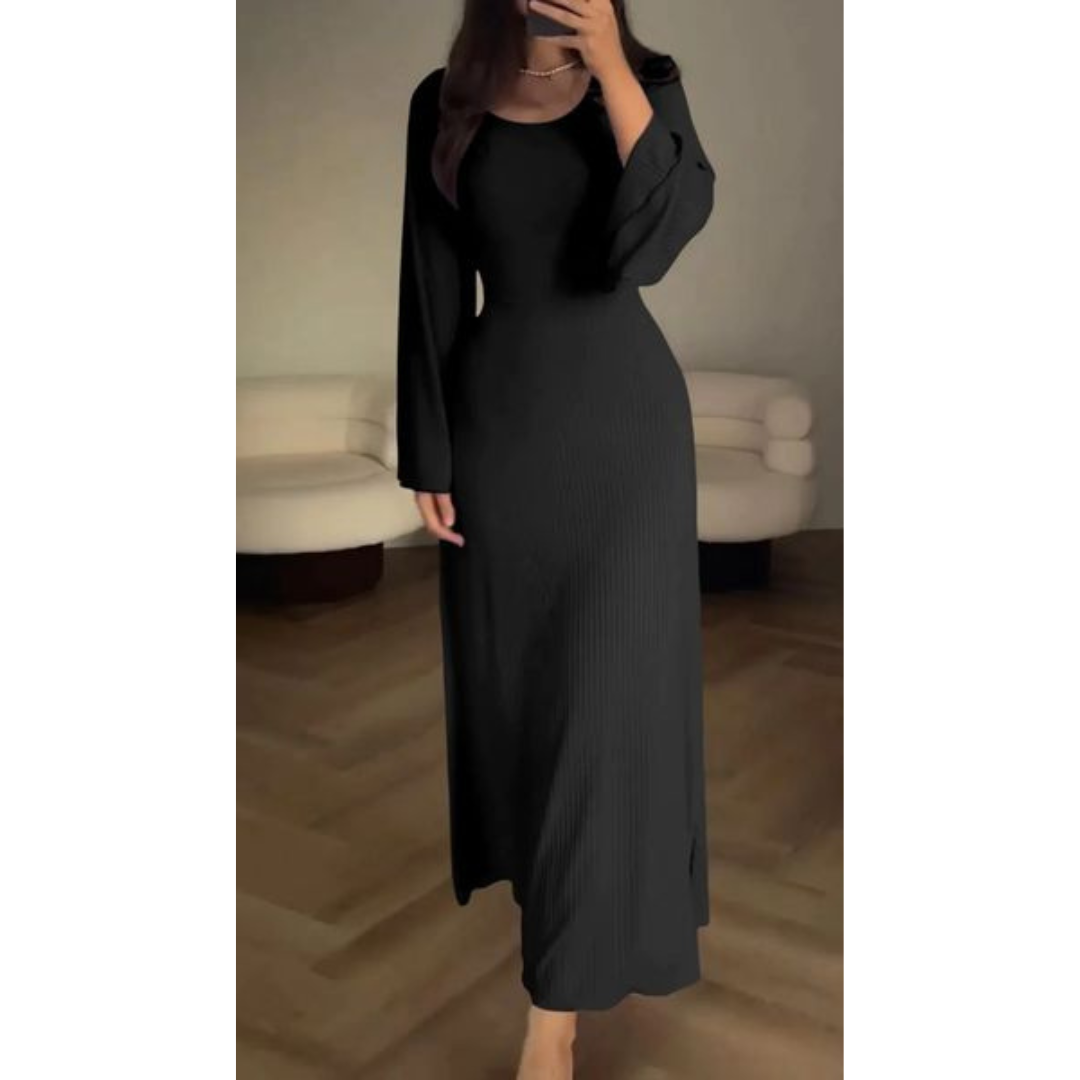 Women's Maxi Dress Black Acrylic Knit