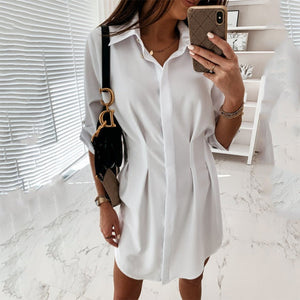 Button Short Sleeve Work Dress