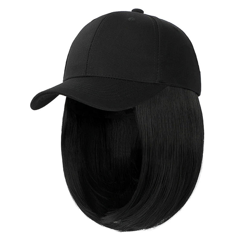 Women's Adjustable Baseball Cap with Natural Short Straight Hair Extensions