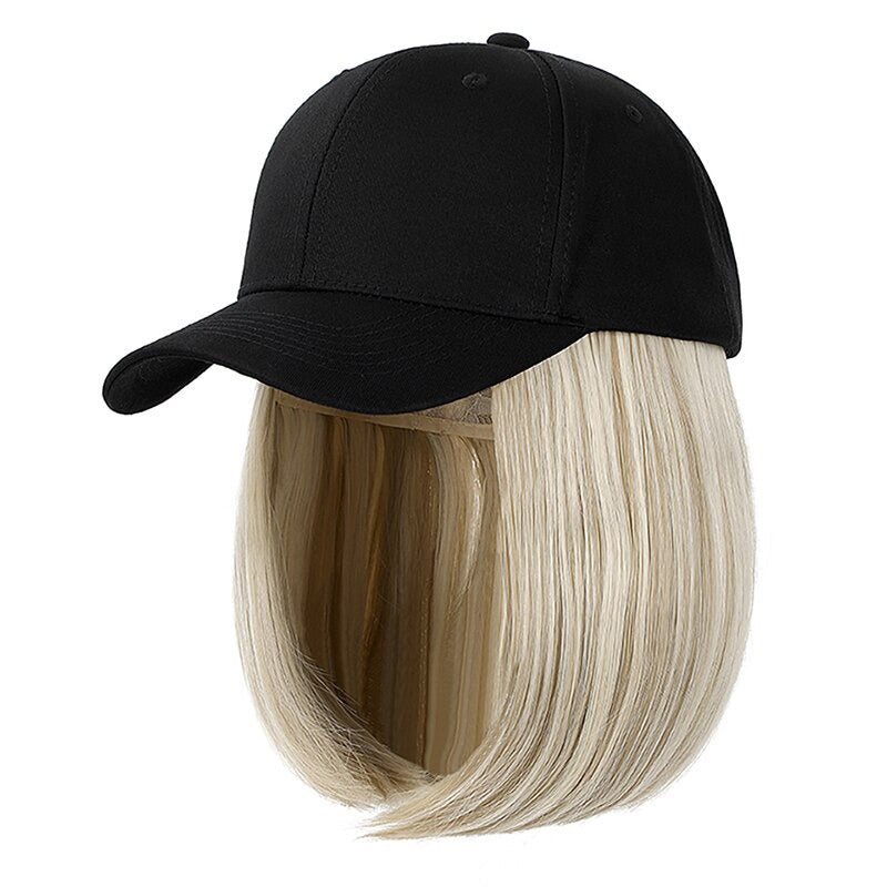 Women's Adjustable Baseball Cap with Natural Short Straight Hair Extensions