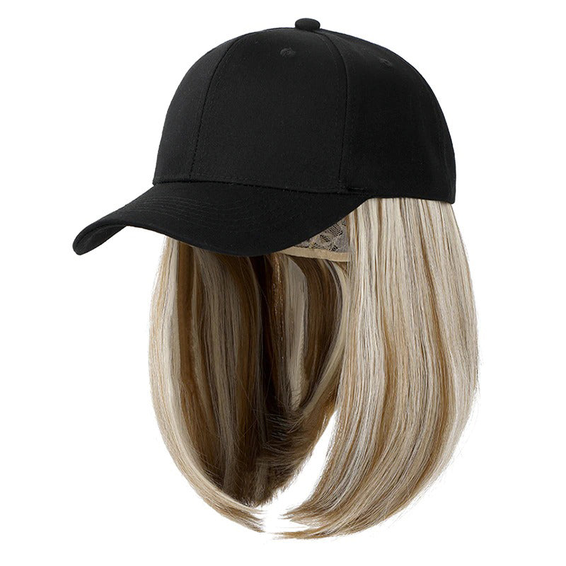 Women's Adjustable Baseball Cap with Natural Short Straight Hair Extensions
