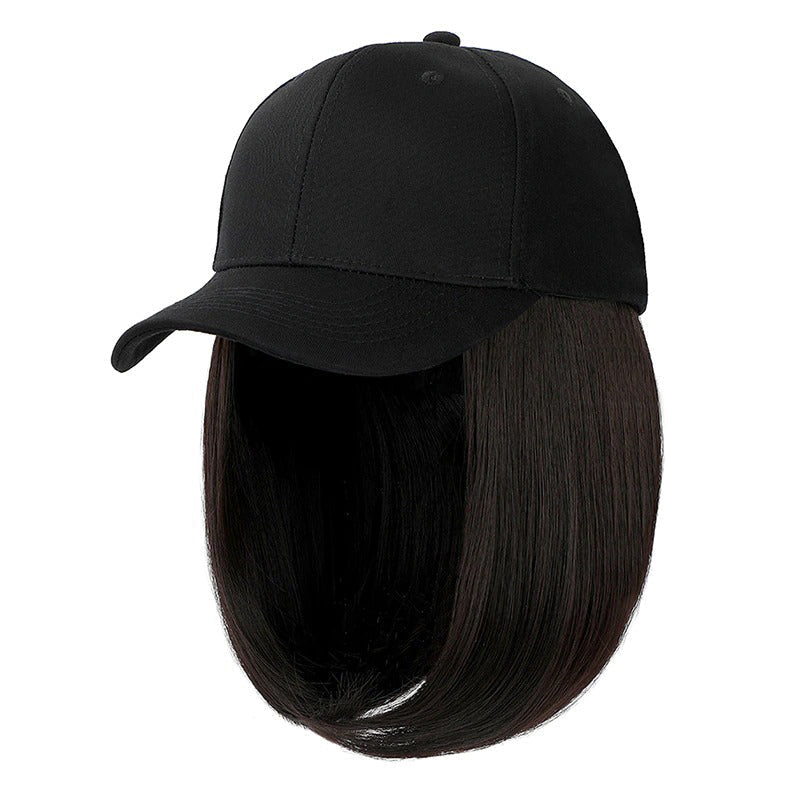 Women's Adjustable Baseball Cap with Natural Short Straight Hair Extensions