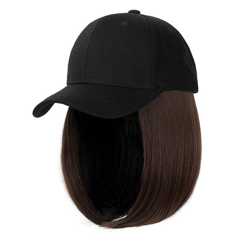 Women's Adjustable Baseball Cap with Natural Short Straight Hair Extensions