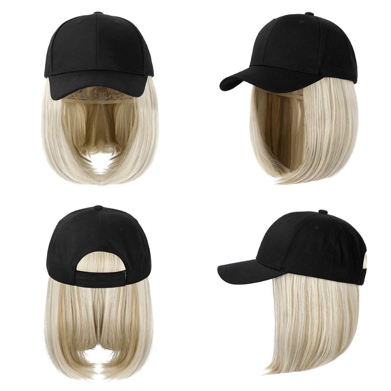 Women's Adjustable Baseball Cap with Natural Short Straight Hair Extensions