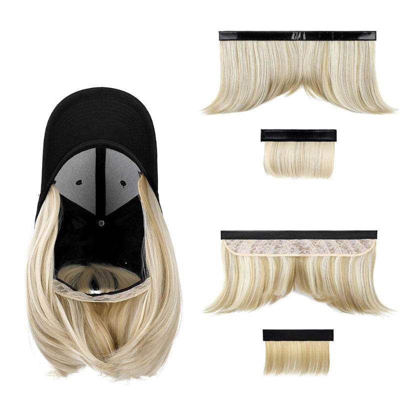 Women's Adjustable Baseball Cap with Natural Short Straight Hair Extensions