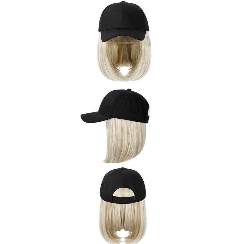 Women's Adjustable Baseball Cap with Natural Short Straight Hair Extensions