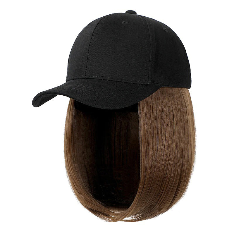 Women's Adjustable Baseball Cap with Natural Short Straight Hair Extensions