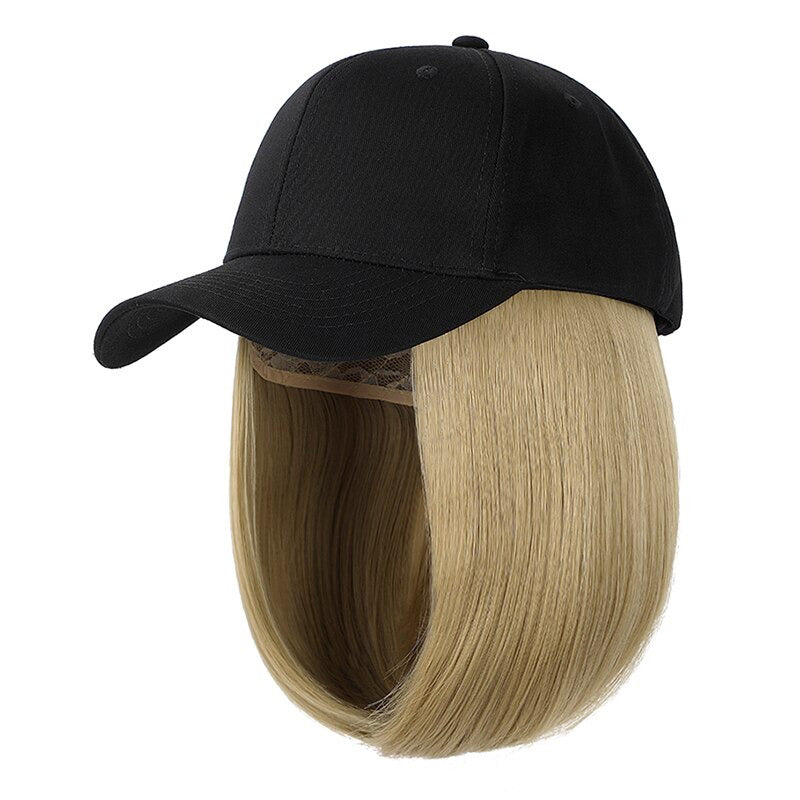 Women's Adjustable Baseball Cap with Natural Short Straight Hair Extensions