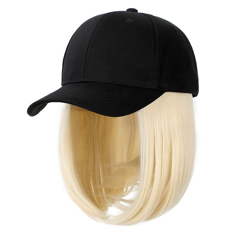 Women's Adjustable Baseball Cap with Natural Short Straight Hair Extensions