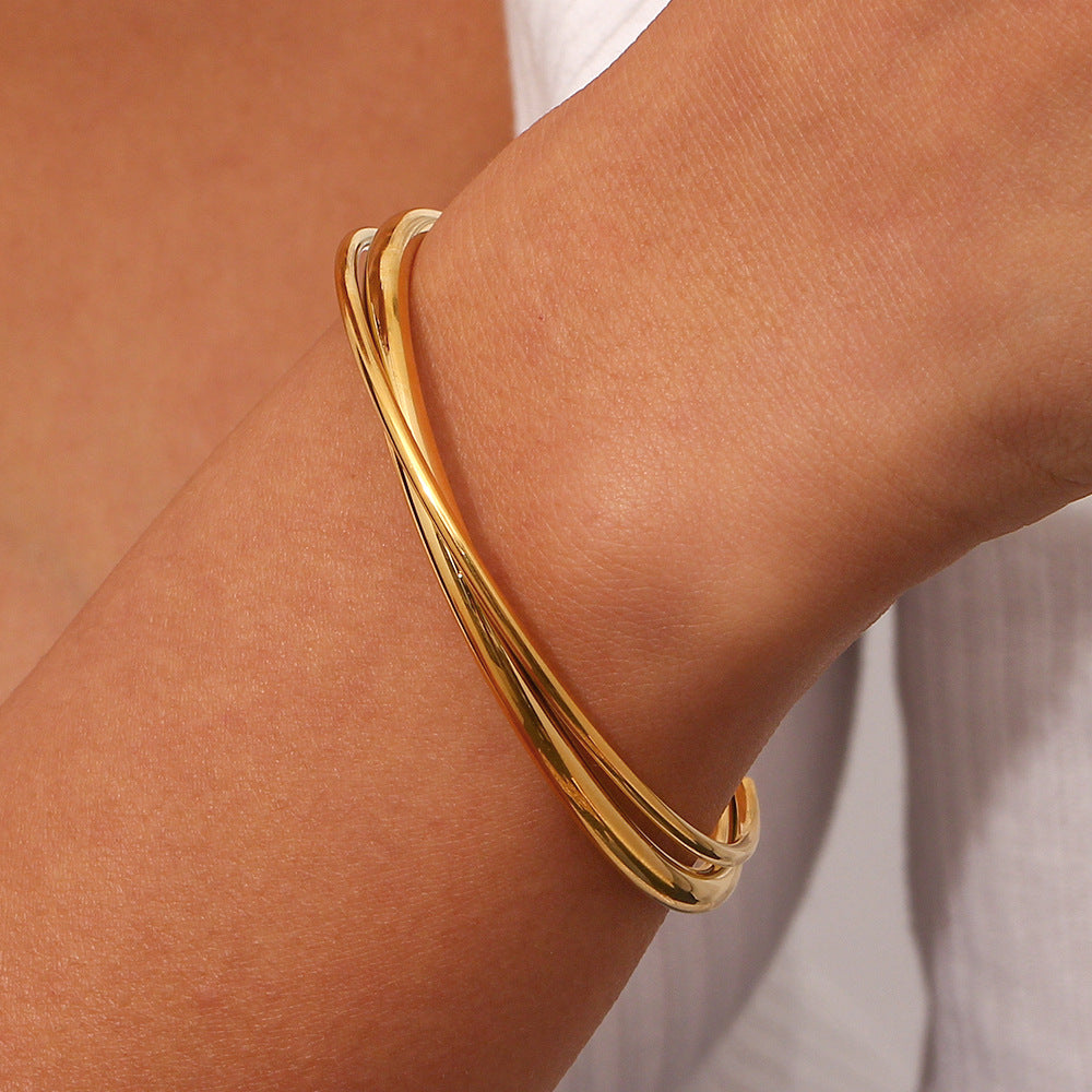 Women's Bangle Bracelet Gold Stainless Steel Layered Design