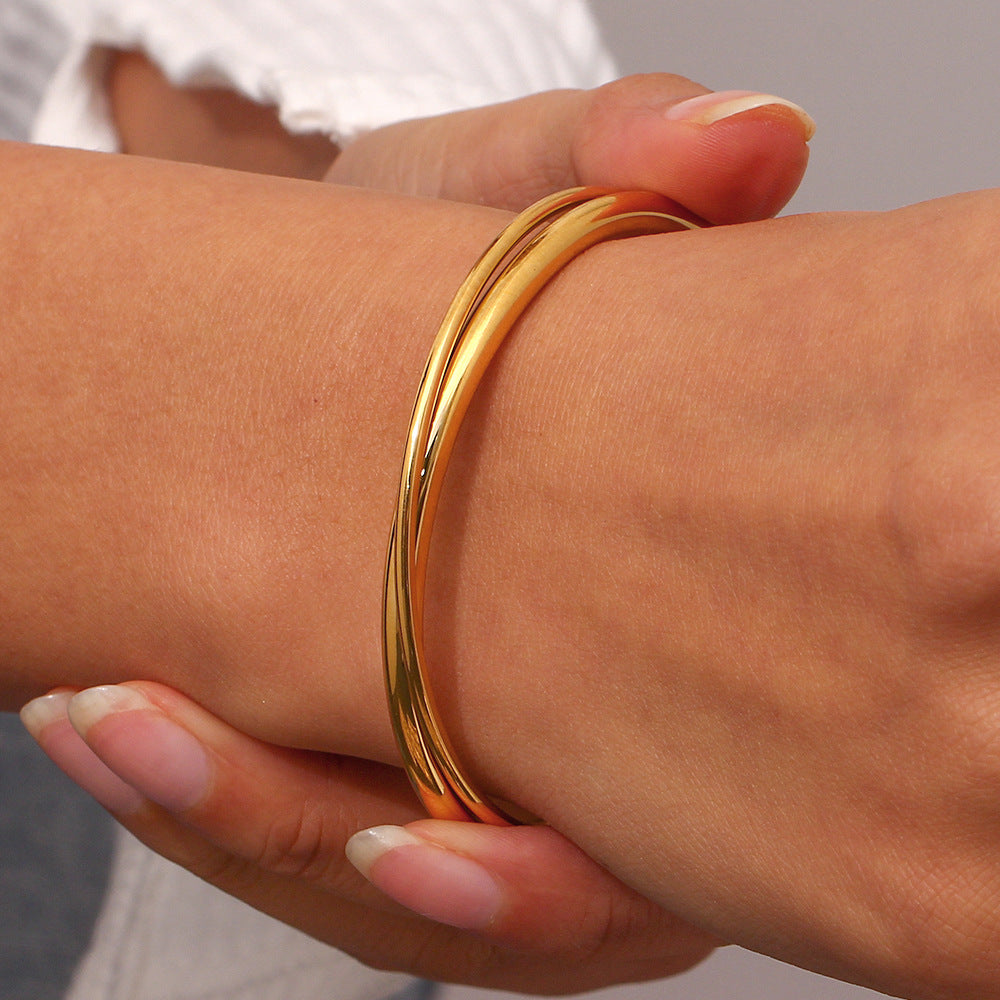 Women's Bangle Bracelet Gold Stainless Steel Layered Design