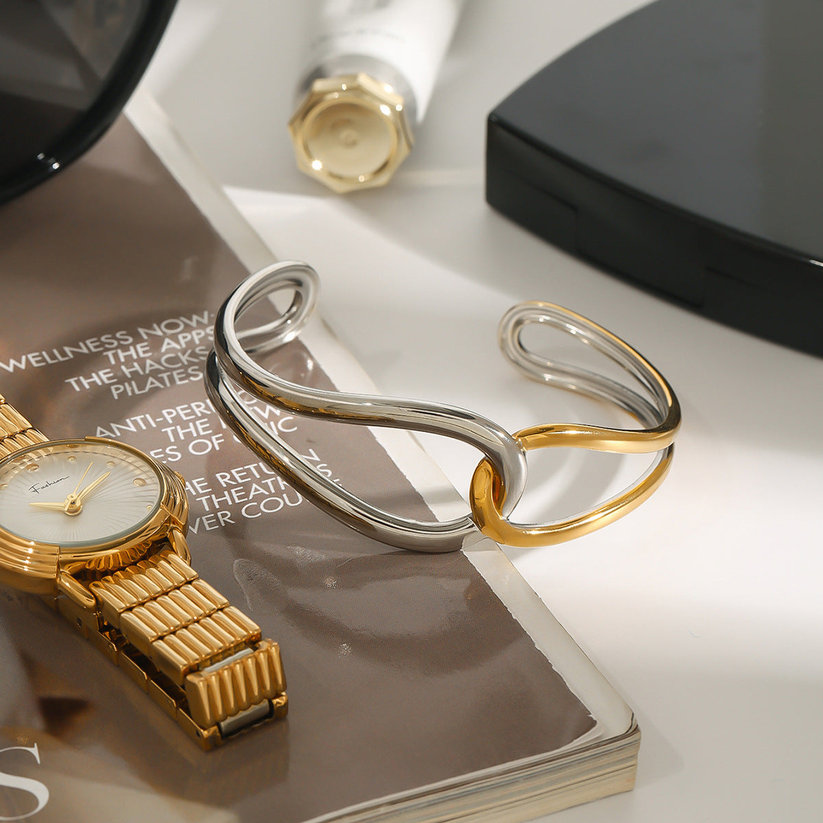 Women's Bangle Two Tone Gold Stainless Steel