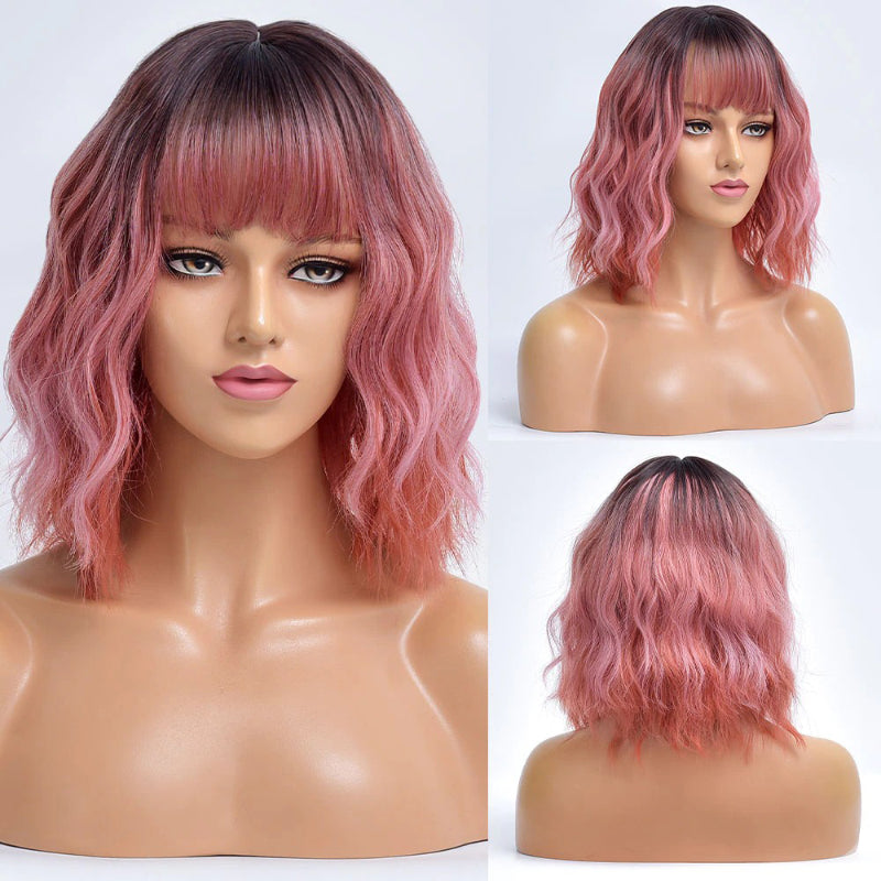 Women's Bob Wig Purple Ombre Wavy High-Temperature Fiber