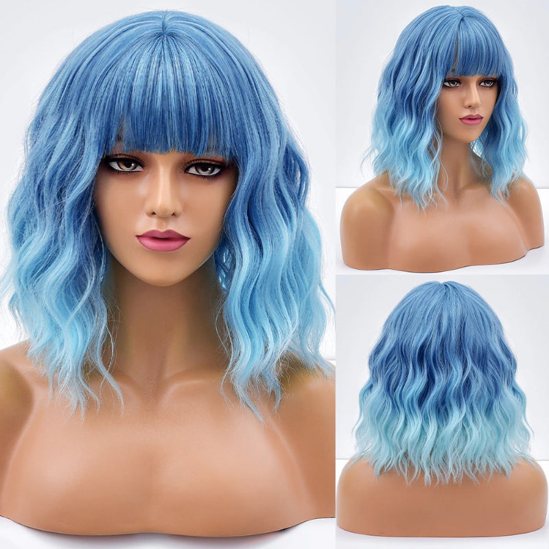 Women's Bob Wig Purple Ombre Wavy High-Temperature Fiber