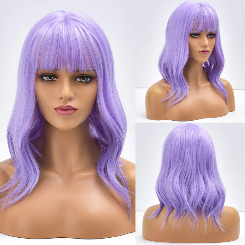 Women's Bob Wig Purple Ombre Wavy High-Temperature Fiber