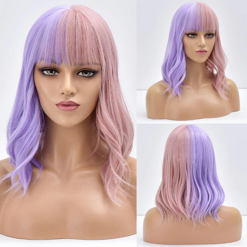 Women's Bob Wig Purple Ombre Wavy High-Temperature Fiber
