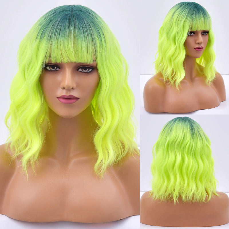 Women's Bob Wig Purple Ombre Wavy High-Temperature Fiber