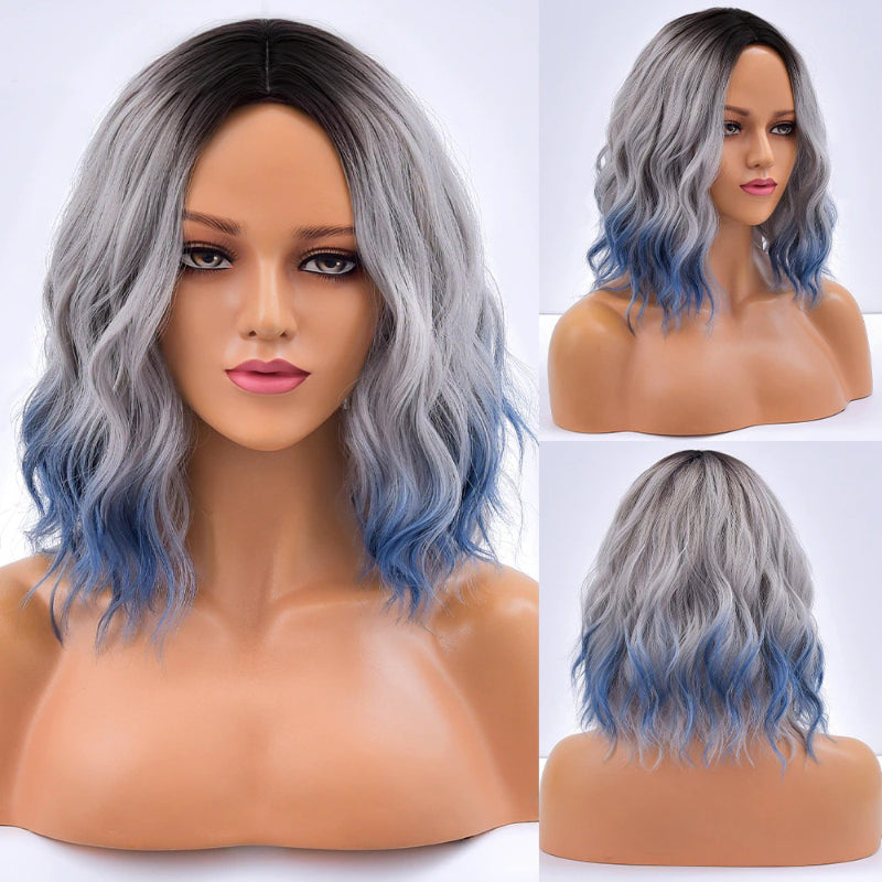 Women's Bob Wig Purple Ombre Wavy High-Temperature Fiber