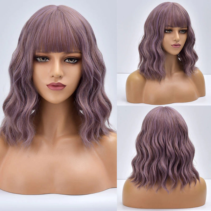 Women's Bob Wig Purple Ombre Wavy High-Temperature Fiber
