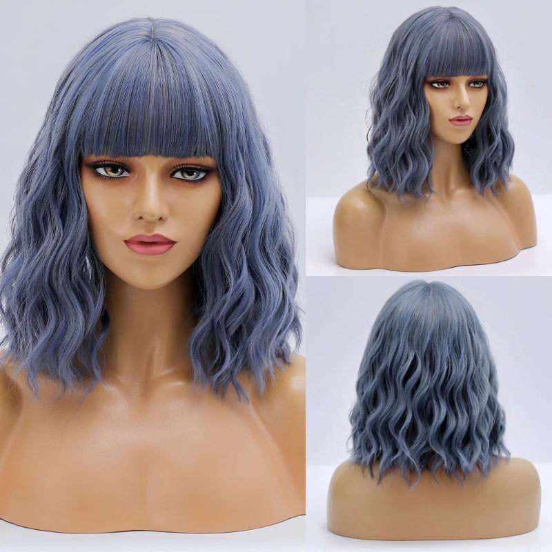 Women's Bob Wig Purple Ombre Wavy High-Temperature Fiber