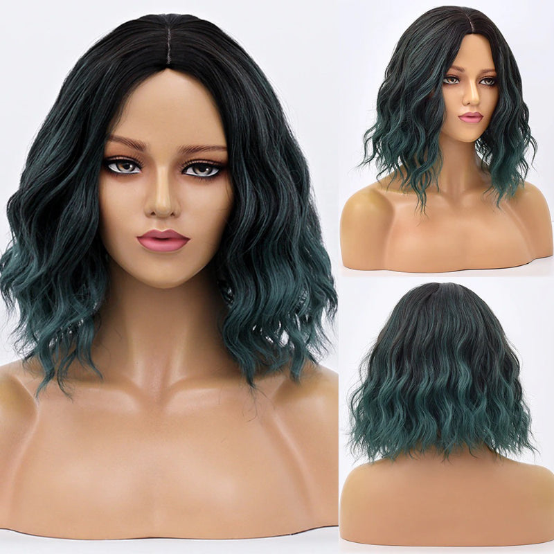 Women's Bob Wig Purple Ombre Wavy High-Temperature Fiber